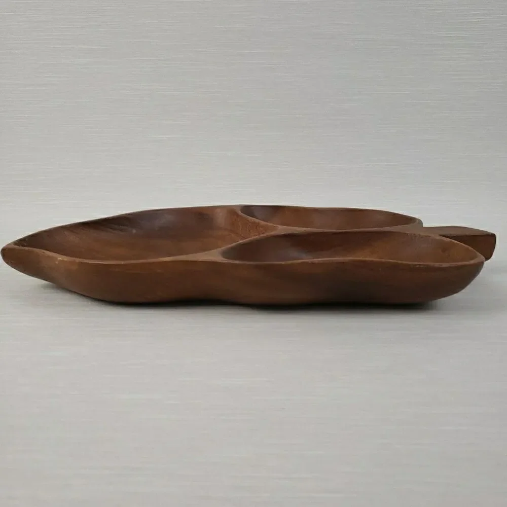 VTG Monkey Pod Wood Banana Leaf Shape Tray Bowl Platter MCM Cottage Farmhouse